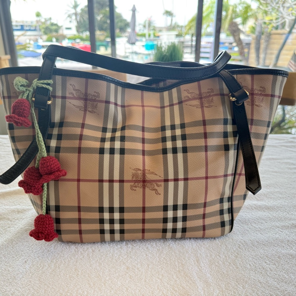Burberry Checkered Tote Bag - Black and Tan